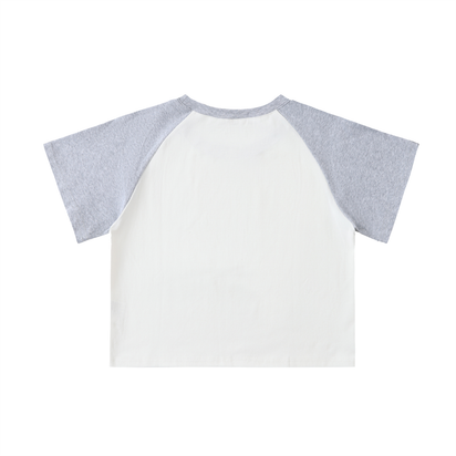 Color-Blocked Raglan Sleeve Crop Top