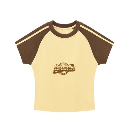 Contrast Stripes Bodycon Raglan  Sleeve T-Shirt with logo