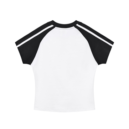 Contrast Stripes Bodycon Raglan  Sleeve T-Shirt with logo
