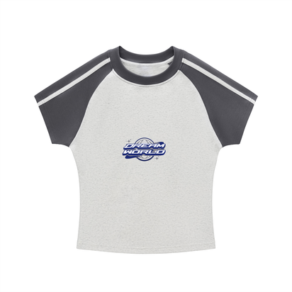 Contrast Stripes Bodycon Raglan  Sleeve T-Shirt with Logo