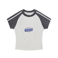 Contrast Stripes Bodycon Raglan  Sleeve T-Shirt with Logo