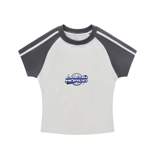 Contrast Stripes Bodycon Raglan  Sleeve T-Shirt with Logo