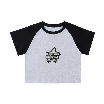 Color-Blocked Raglan Sleeve Crop Top