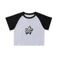 Color-Blocked Raglan Sleeve Crop Top