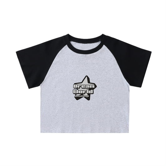 Color-Blocked Raglan Sleeve Crop Top