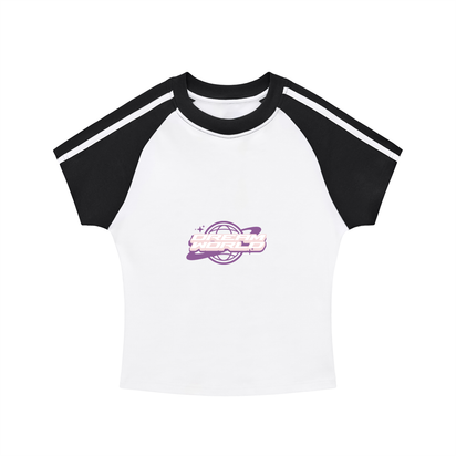 Contrast Stripes Bodycon Raglan  Sleeve T-Shirt with logo