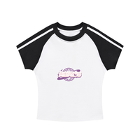 Contrast Stripes Bodycon Raglan  Sleeve T-Shirt with logo