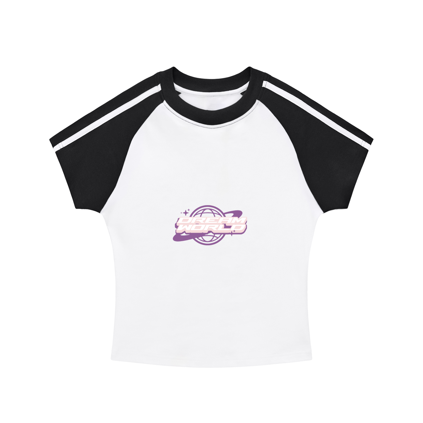 Contrast Stripes Bodycon Raglan  Sleeve T-Shirt with logo