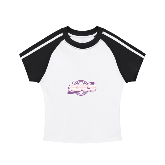 Contrast Stripes Bodycon Raglan  Sleeve T-Shirt with logo