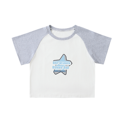 Color-Blocked Raglan Sleeve Crop Top