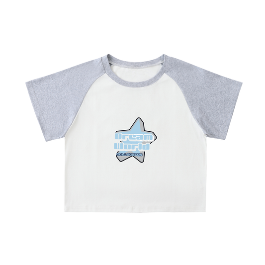 Color-Blocked Raglan Sleeve Crop Top